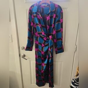 Zara Vibrant Pink and Blue Long Sleeve Dress